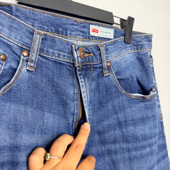 Wrangler Mens Jeans Size 31 Dark Wash Denim Blue Slim Straight Causal - Picture 9 of 12